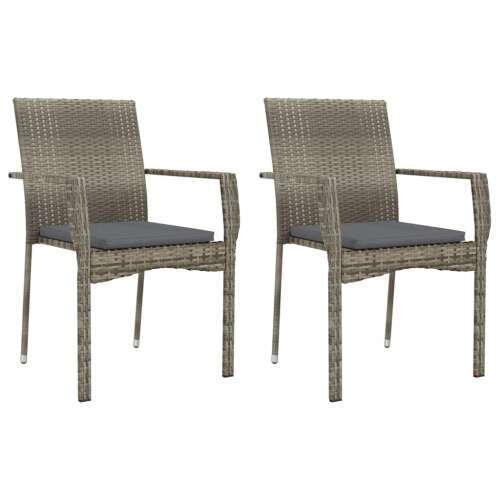 Polyrattan Kerti Szék - 2 db - Szürke - Párnával