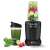 Blender Sencor SNB 6600BK Nutri Smart One Touch s dvije boce, jedna sa zelenim smoothie, i sastojci oko blendera