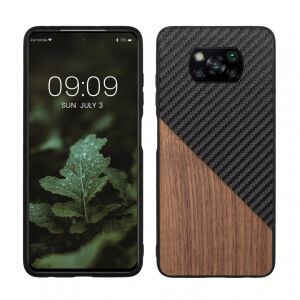 kwmobile Xiaomi Poco X3 Pro/NFC wood and carbon fiber case on phone - Phone Case