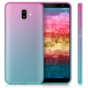 kwmobile Samsung Galaxy J6+ gradient pink and blue phone case on phone - Phone Case
