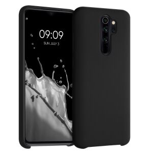 kwmobile black silicone case for Xiaomi Redmi Note 8 Pro on phone angled view - Phone Case