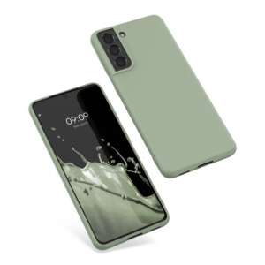 Green silicone case for Samsung Galaxy S21, showing front and back of the case - Phone Case