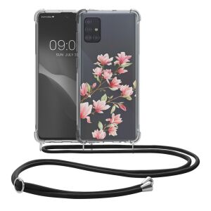 Kwmobile Samsung Galaxy A71 clear phone case with floral design and neck strap - Phone Case