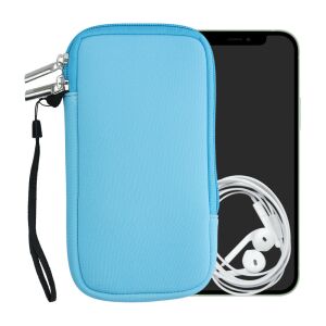 kwmobile blue neoprene phone case for 6.7-6.8 inch phones with phone and earphones - Phone Case