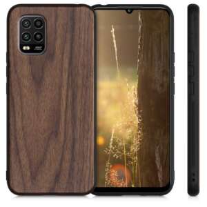 Преден и заден изглед на кафяв дървен калъф за Xiaomi Mi 10 Lite 5G - Технически статии и електроника