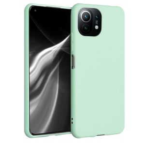 kwmobile Xiaomi Mi 11 Lite 5G green silicone case, angled view - Phone Case