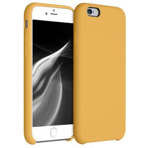 Angled view of kwmobile iPhone 6/6s Yellow Silicone Case on Phone - Nonbrand Phone Case