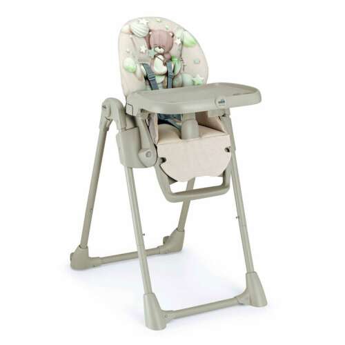 CAM Pappananna C261 high chair with teddy bear design, adjustable height and recline, 5-point harness, removable tray, foldable, for babies and toddlers