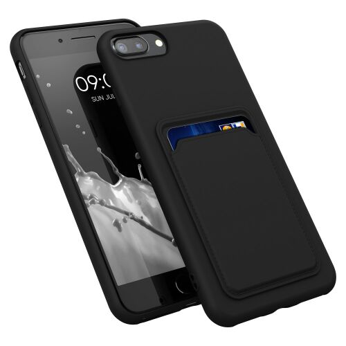 kwmobile iPhone 7/8 Plus Black Silicone Case with Card Holder - Angled View
