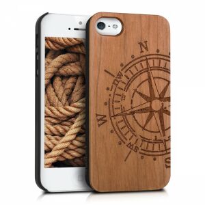 kwmobile iPhone 5/5S/SE wooden case with compass on iPhone - Phone Case