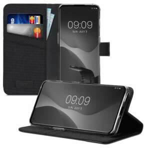 Kwmobile OnePlus 10 Pro phone case, black, textile, wallet case, open, with phone - Phone Case