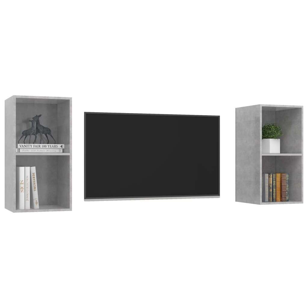 2 db betonszürke forgácslap falra szerelhető tv-szekrény