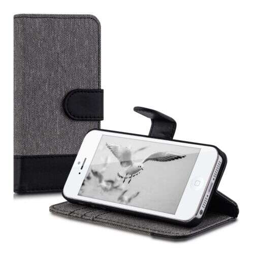 kwmobile szürke textil pénztárca tok iPhone 5/5s/SE készülékhez, állvány funkcióval