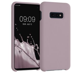 kwmobile Samsung Galaxy S10e Purple Silicone Case on Phone - Angled View - Phone Case