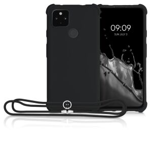 kwmobile Black Google Pixel 4a 5G Case with Neck Strap on phone - Phone Case