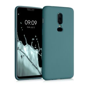 OnePlus 6 with kwmobile green silicone case - Phone Case