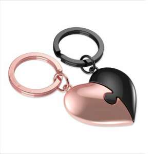 Love Puzzle keychain with ring, black and rose gold heart, Navaris - Keychain