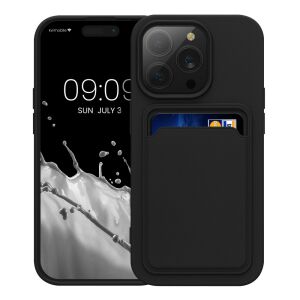 Kwmobile iPhone 14 Pro Черен силиконов калъф с държач за карти - Технически статии и електроника