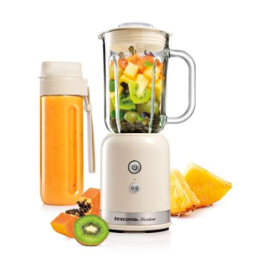 Blender Tescoma PRESIDENT Smoothie, 0,6 l, crem, cu sticlă de călătorie, perfect pentru prepararea smoothie-urilor, shake-urilor, alimentelor pentru bebeluși și piureurilor