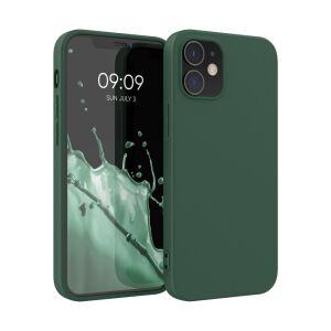Zielone silikonowe etui kwmobile iPhone 12/12 Pro, widok z telefonem - Nonbrand Kontakty telefoniczne