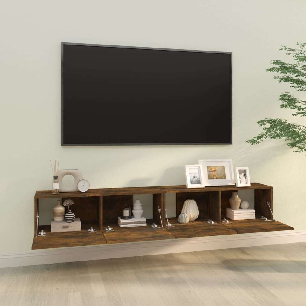 2 db füstös -tölgyszín szerelt fa fali tv-szekrény 100x30x30 cm