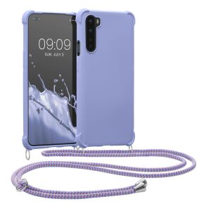 kwmobile OnePlus Nord purple silicone case with lanyard on white background - Phone Case