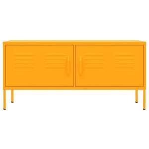 Mustársárga fém TV állvány két ajtóval, 105 x 35 x 50 cm - TV- és médiatároló bútor