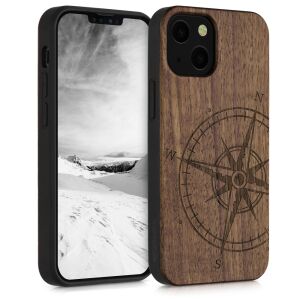 kwmobile iPhone 13 mini wooden case with compass design - Phone Case