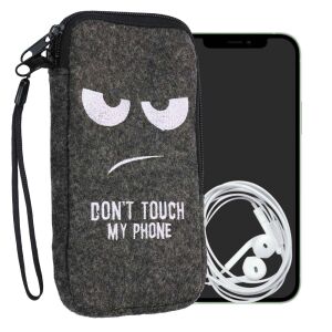 kwmobile grey felt phone case with 'Don't Touch My Phone' design, compatible with 6.5 inch phones - Phone Case