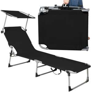 Springos Gartenliege mit Sonnensegel, faltbar, 120kg - Schwarz 77596006