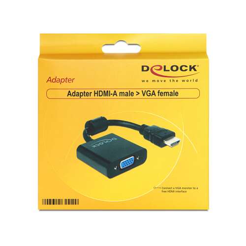 Delock Adapter HDMI-A-dugós csatlakozó &gt; VGA-csatlakozóhüvely fekete