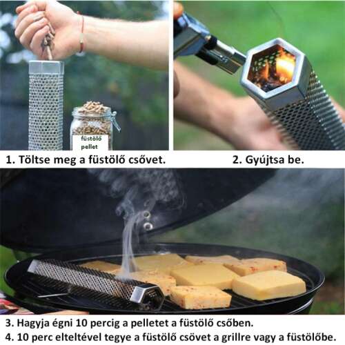 Füstölő cső rozsdamentes acélból, használja faforgácsokkal, hogy füstös ízt adjon az ételeknek