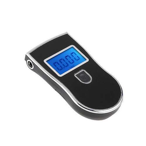 Fekete digitális alkoholszonda nagy LCD kijelzővel, 0.0000 mg/L-t mutat, ferde nézetből