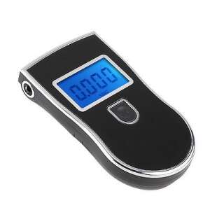 Black digital breathalyzer with a large LCD screen, showing 0.0000 mg/L, angled view - Breathalyzer