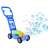 Blue bubble blowing lawnmower toy for kids, makes bubbles, with 2 bottles of bubble solution