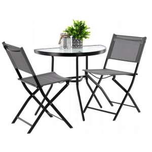 GardenLine 2 person balcony set with 2 folding chairs, grey