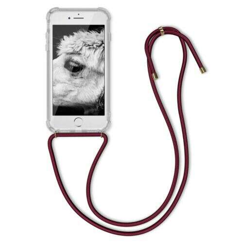 kwmobile Przezroczyste etui na iPhone 8/7/SE (2020/2022) ze sznurkiem w kolorze burgundowym