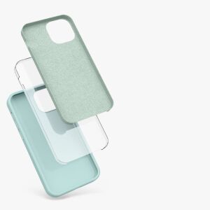 Exploded view of kwmobile iPhone 13 mini green silicone case layers - Phone Case