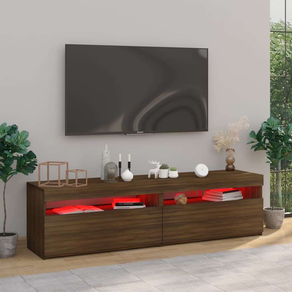 2 db barna tölgy színű tv-szekrény led-világítással 75x35x40 cm