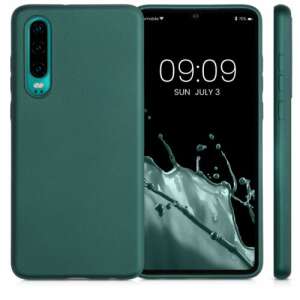 Huawei P30 zielone silikonowe etui na telefon widok z przodu i z boku - Kontakty telefoniczne
