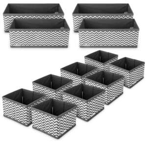 Navaris 12-piece drawer organizer set in different sizes, gray and white chevron pattern - Storage Box & Basket