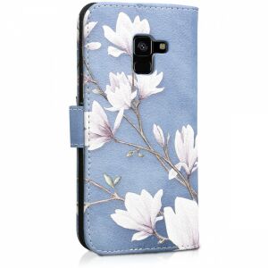 kwmobile Galaxy A8 (2018) floral wallet case, light blue - Kwmobile