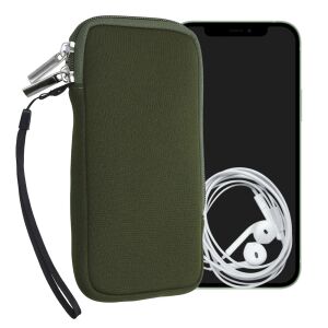 kwmobile green neoprene phone case XL size with phone and earphones - Phone Case