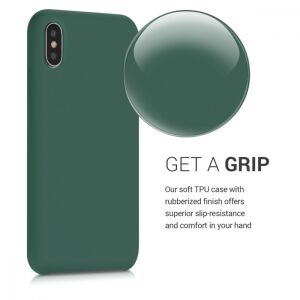 kwmobile iPhone X/XS etui silikonowe ciemnozielone z poprawą chwytu - Artykuły techniczne i elektronika