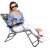 Woman sitting on a Springos gray folding lounge chair with adjustable backrest and armrests