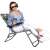 Woman sitting on a Springos gray folding lounge chair with adjustable backrest and armrests