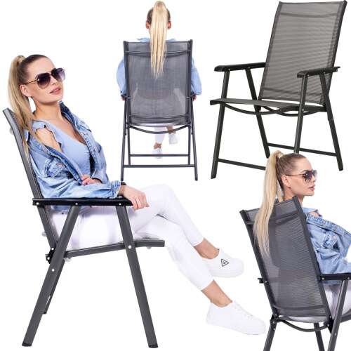 Градински стол Springos - 96 x 57 x 56 cm #черно-сив