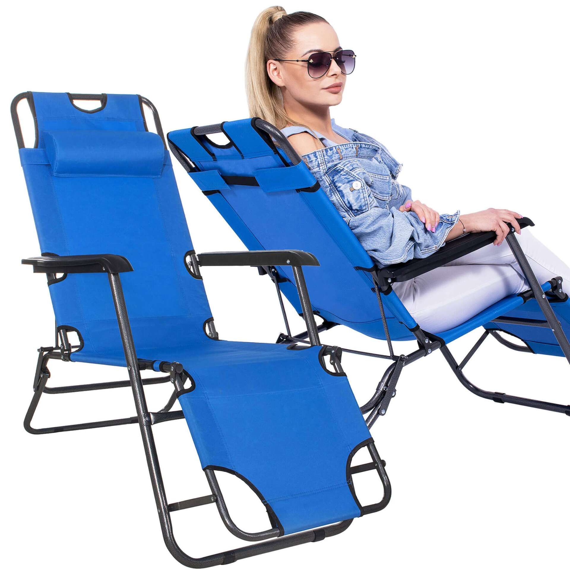 Springos kerti Napozószék, összecsukható, 120kg -Kék