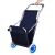 Springos dark blue folding beach chair with wheels, folded for transport