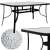 Springos garden table with tempered glass top and black metal frame, with a grey parasol